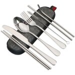 Vaisselle portable en acier inoxydable 304 paille en acier inoxydable baguettes western food couteau ...