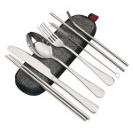 Vaisselle portable en acier inoxydable 304 paille en acier inoxydable baguettes western food couteau ...