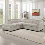 Mobilier deco - valerio - canap d'angle convertible coffre de rangement en tissu beige - angle gauche ...