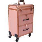 Valise � maquillage professionnelle � roulettes avec tiroirs, grande valise � cosm�tiques avec serrures, ...