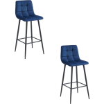 Valora tabouret teoto velours bleu marine pieds noirs x2
