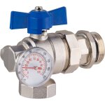 Vanne nickel�e �querre pour collecteur inox de plancher chauffant noyon & thiebault manette bleue