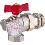 Vanne nickel�e �querre pour collecteur inox de plancher chauffant noyon & thiebault manette rouge