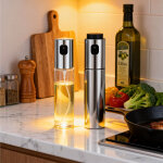 Vaporisateur d'huile de cuisson, lot de 2 flacons de 100 ml en acier inoxydable avec corps en verre, ...