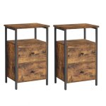 Lot de 2 tables de chevet, table de nuit, bout de canap� 2 tiroirs, pour chambre, salon, style industriel, ...