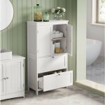 Vasagle - armoire de salle de bain avec 2 tiroirs et 2 portes, 60 x 30 x 110 cm, placard de cuisine, ...
