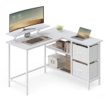 Bureau en forme de l avec 2 tiroirs spacieux, bureau gaming avec support pour �cran, bureau d?angle, ...