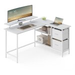 Bureau en forme de l avec 2 tiroirs spacieux, bureau gaming avec support pour �cran, bureau d?angle, ...