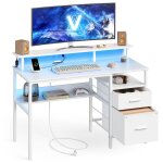 Vasagle - bureau gaming avec lumires led et multiprise, bureau informatique avec support d'cran, table ...