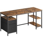 Vasagle - bureau d'ordinateur, table avec rangement, 3 �tag�res, 2 tiroirs, 60 x 160 x 76 cm, pour bureau, ...