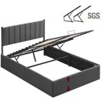 Vasagle ? cadre de lit coffre 140 x 190 cm ? sommier relevable avec rangement ? t�te de lit en tissu ...