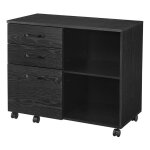 Vasagle caisson 3 tiroirs, meuble rangement bureau avec compartiments ouverts, pour format a4, documents, ...