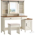 Vasagle - coiffeuse avec miroir et �clairage, style ferme, avec tabouret, multiprise, 2 tiroirs, rangement ...