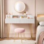 Vasagle - coiffeuse avec miroir pivotant et taboutret, miroir coiffeuse, avec �clairage et multiprise, ...