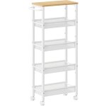 Desserte 5 niveaux, �tag�re de cuisine fin avec roulettes, cadre en acier, poign�e, petit espace, salle ...