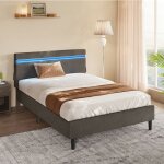 Vasagle - lit double 140 x 190 cm, cadre de lit en mtal, avec tte de lit, clairage led, prise port ...