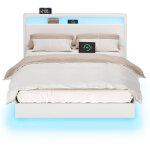 Lit double, cadre de lit, 140 x 190 cm, lit flottant, lit avec clairage led, tte de lit haute, multiprise, ...