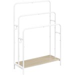 Porte serviette salle de bain, range serviette, sur pied, 3 barres, 70 x 30 x 100 cm, 2 crochets, �tag�re ...