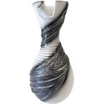 Vase artisanal drap� de tissus blanc et gris paillet� 30 cm