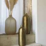 La grande prairie - vase bouteille soliflore stri� dor� aluminium 15x41cm