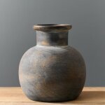 Vase c�ramique antique 15, 2 cm en terre cuite boh�me, finition bronze, d�coration rustique int�rieure ...