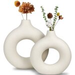 Vase en cramique blanche, vase moderne pour dcoration minimaliste, vases  fleurs de pampa ronds creux ...