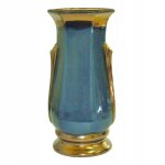 Vase en c�ramique bleu et or hauteur 30 cm