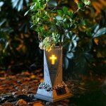 Vase comm�moratif avec lumi�re solaire - design antique - d�coration de cimeti�re - lumi�re solaire - ...