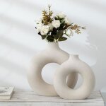 Vase d�coratif - - anneau - c�ramique - style scandinave - blanc