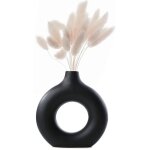 Vase decoratif en ceramique, noir mat, fleurs s�ch�es fait � la main, forme ronde d'art moderne pour ...