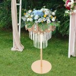 Vases dor�s pour mariage, centres de table, support � fleurs en cristal avec cristaux suspendus, socle ...