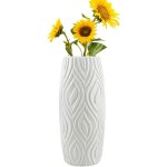 Vase en plastique, aspect cramique, cratif, pour fleurs, plantes, avec motif de feuilles, imitation ...