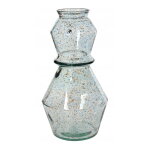 Vase en verre 30x16cm transparent � pois bleus et marron