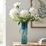 Vase verre bleu moderne 18x18x37cm