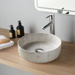 Vasque  poser andria 36 cm - effet pierre naturelle grise - rebords fins