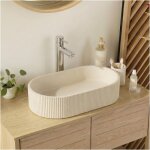 Vasque � poser balte ovale en b�ton cannel� beige 37x50cm