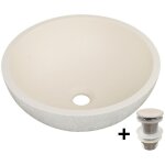 Mob - in ? vasque � poser bol en b�ton travertin �36, 2cm ? forme arrondie ? bonde clic - clac en b�ton ...