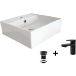 Mob - in - vasque � poser carr�e + robinet et bonde noirs