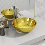 Vasque � poser lavabo?bac � laver?�vier 28 x 10 cm c�ramique dor� cfw50541