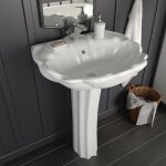 Design in - vasque � poser lavabo, bac � laver, �vier autoportant avec socle c�ramique blanc 580x510x200 ...
