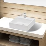 Maison chic - vasque  poser lavabo, bac  laver, vier carr  trou pour robinet cramique blanc memv839531 ...
