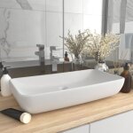 Vasque  poser lavabo?bac  laver?vier de luxe rectangulaire blanc mat 71x38 cm cramique cfw79887