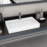 Design in - vasque  poser lavabo vier  poser bac  laver 80x46x11 cm fonte minrale / marbre blanc ...