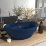 Design in - vasque � poser lavabo �vier � poser bac � laver ovale � trop - plein bleu fonc� mat 58, 5x39 ...