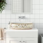 Design in - vasque � poser lavabo, �vier blanc et dor� ovale 59x40x15 cm c�ramique cfw96742