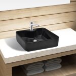 Design in - vasque, vasque � poser lavabo, �vier carr�e � trou pour robinet c�ramique noir pour salle ...