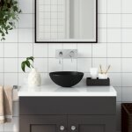 Bonnevie - vasque  poser, lavabo de salle de bain, bac  laver cramique noir mat rond ikj21642