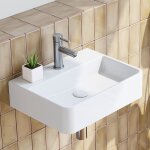 Vasque  poser murale avec trou pour robinetterie sans trop - plein, 38x26cm petite vasque en cramique ...