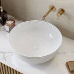 Vasque � poser ovale ronde 41, 5 cm, vasque blanc brillant pour salle de bain wc invit�s horow