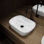 Aurlane - vasque  poser rectangle en cramique blanche mat effet marbre - 45, 5x32, 5x13 cm - white ...